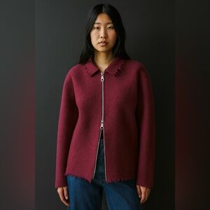 Issey Miyake Vintage Felted Wool Boucle Textured Jacket Burgundy Cherry L